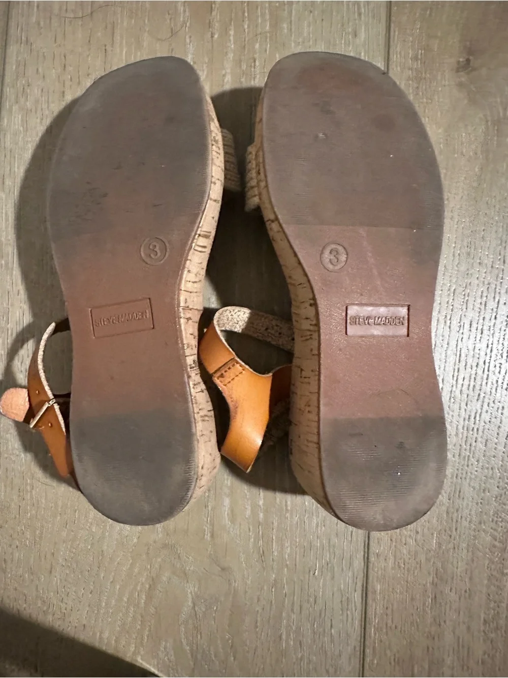 Steve Madden Tan Leather Wedge Sandals with Cream Woven Strap